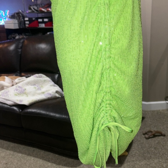 Wild Fable Sz L NWOT Neon Green sequins Ruched Women  mini Dress - Picture 5 of 11